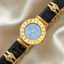 Load image into Gallery viewer, VINTAGE PHILIPPE CHARRIOL MOTHER-OF-PEARL & DIAMOND BLACK LEATHER WATCH