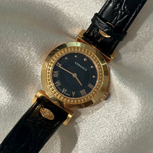 Load image into Gallery viewer, VINTAGE VERSACE BLACK LEATHER WATCH