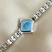 Load image into Gallery viewer, VINTAGE SEIKO AQUAMARINE & DIAMOND DAINTY SILVER WATCH