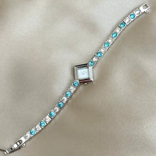 Load image into Gallery viewer, VINTAGE SEIKO AQUAMARINE & DIAMOND DAINTY SILVER WATCH