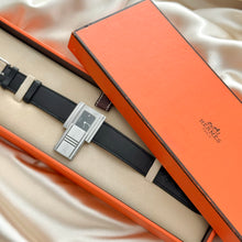 Load image into Gallery viewer, VINTAGE HERMÈS HIDDEN DIAL BLACK LEATHER WATCH