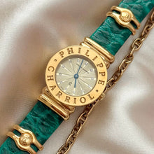 Load image into Gallery viewer, VINTAGE PHILIPPE CHARRIOL DIAMOND GREEN LEATHER WATCH