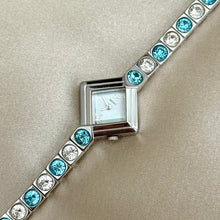 Load image into Gallery viewer, VINTAGE SEIKO AQUAMARINE & DIAMOND DAINTY SILVER WATCH