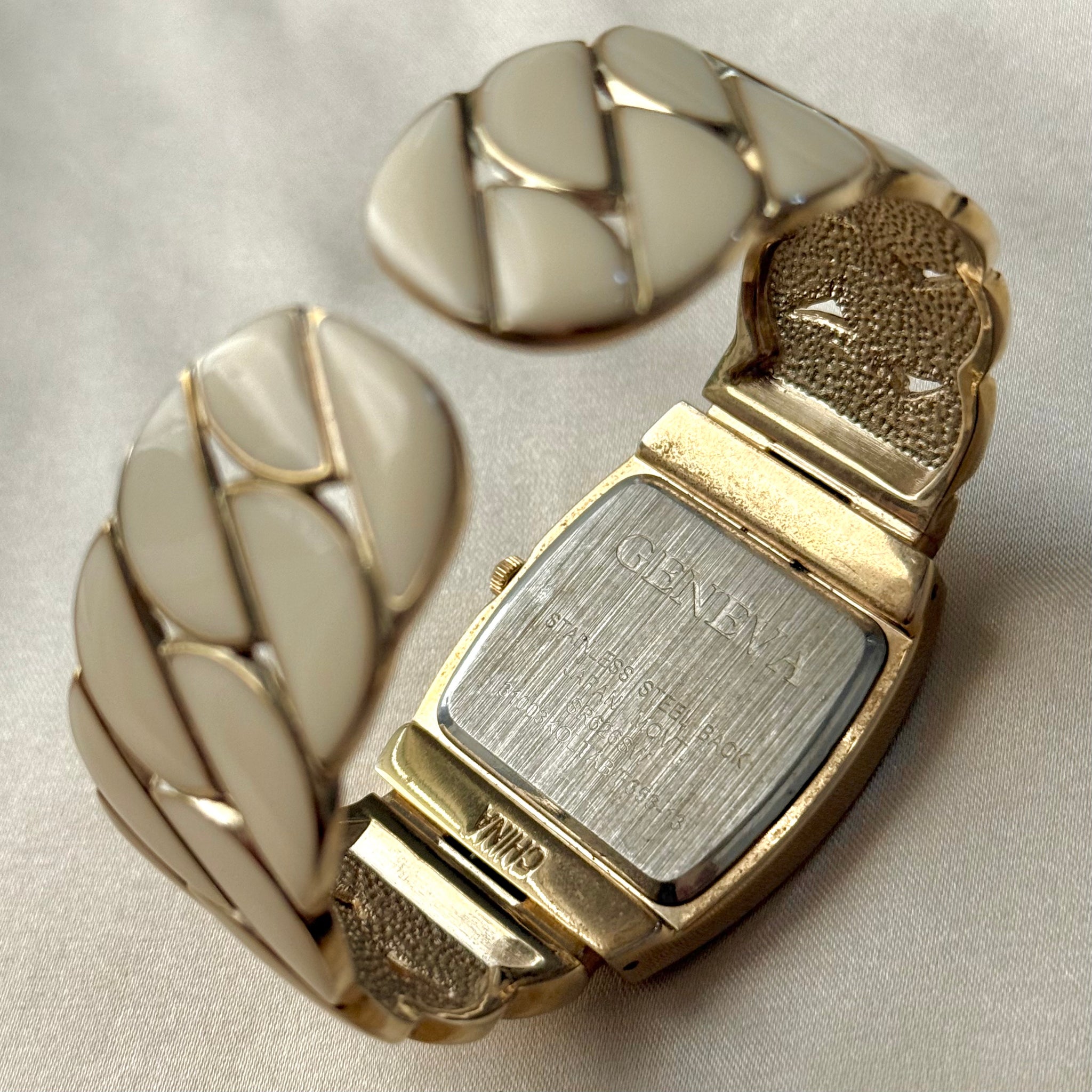 LIQUIDATION Gemstone GENEVA cuff, 18kt Gold Plated VINTAGE GENEVA CUFF WATCH – Panahon Designs main image 2