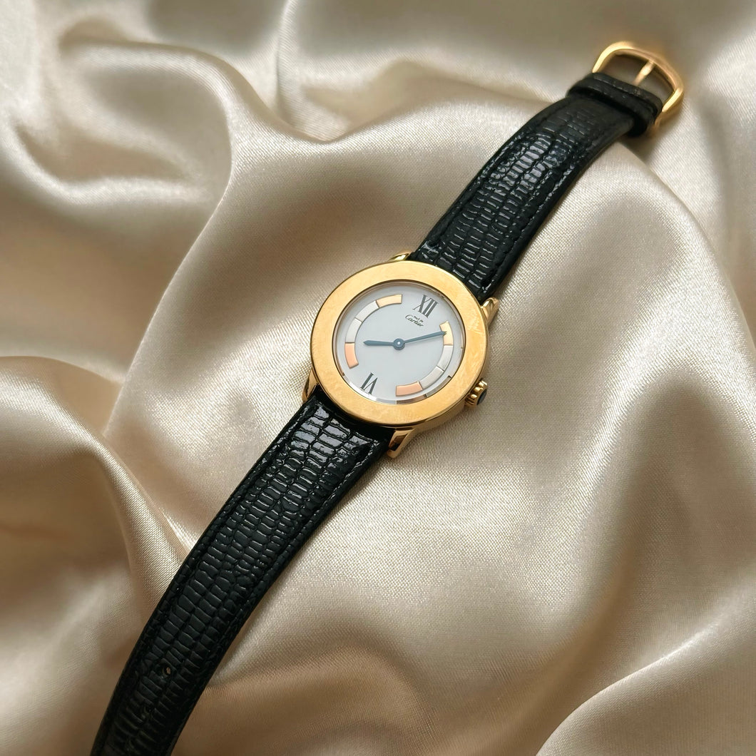 VINTAGE CARTIER BLACK LEATHER WATCH