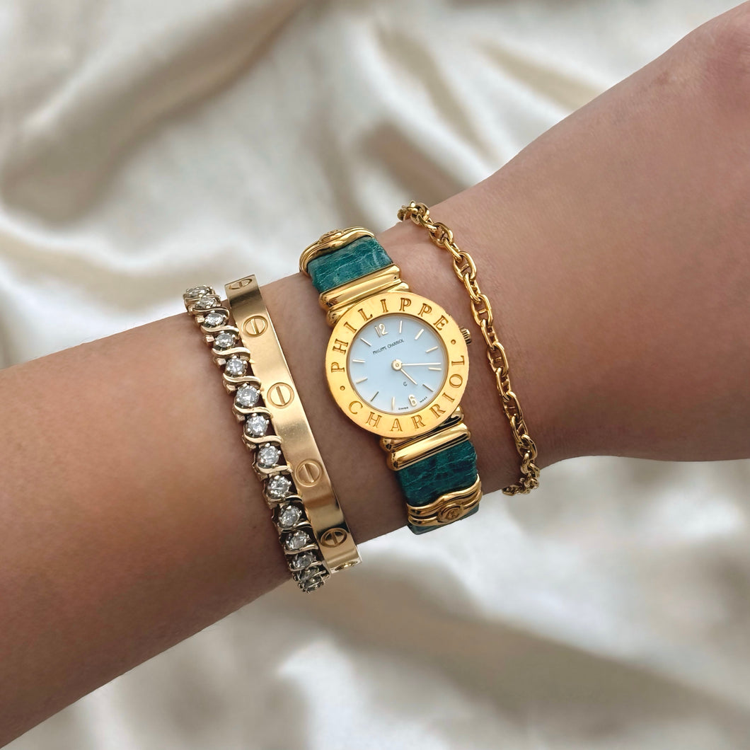 VINTAGE PHILIPPE CHARRIOL GREEN LEATHER WATCH
