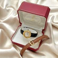 Load image into Gallery viewer, VINTAGE CARTIER BLACK LEATHER WATCH - WITH EXTRA STRAP
