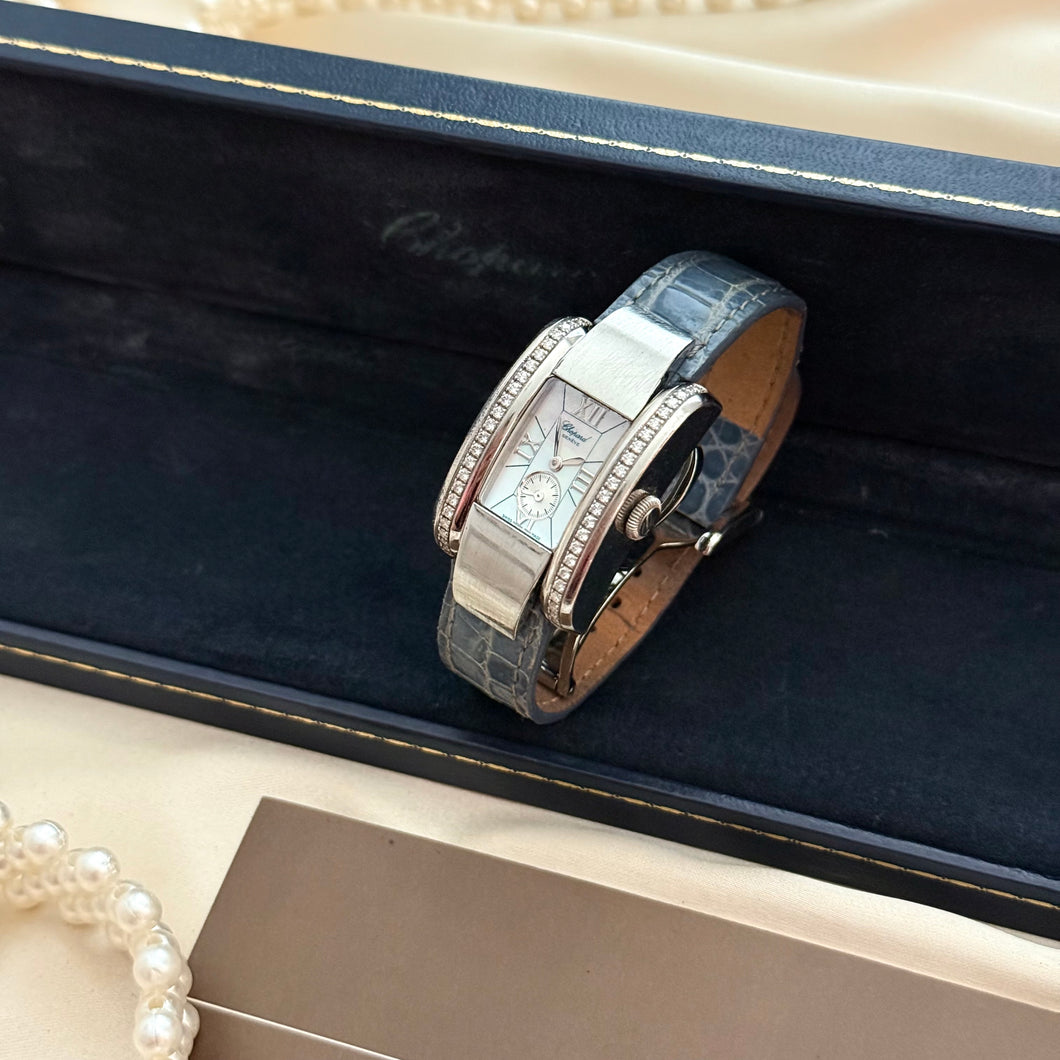 VINTAGE CHOPARD DIAMOND & MOTHER-PEARL LEATHER WATCH