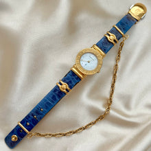 Load image into Gallery viewer, VINTAGE PHILIPPE CHARRIOL MOTHER-OF-PEARL &amp; DIAMOND BLUE LEATHER WATCH
