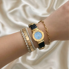 Load image into Gallery viewer, VINTAGE PHILIPPE CHARRIOL MOTHER-OF-PEARL &amp; DIAMOND BLACK LEATHER WATCH
