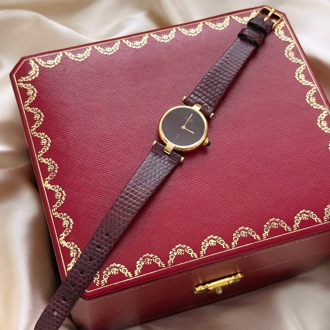VINTAGE CARTIER BURGUNDY LEATHER WATCH