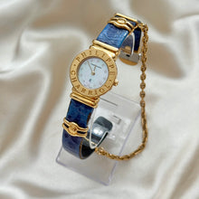 Load image into Gallery viewer, VINTAGE PHILIPPE CHARRIOL MOTHER-OF-PEARL &amp; DIAMOND BLUE LEATHER WATCH
