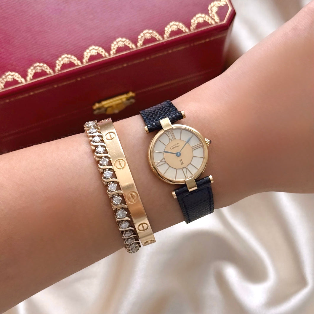 VINTAGE CARTIER DARK BLUE LEATHER WATCH