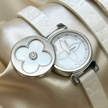 Load image into Gallery viewer, VINTAGE LOUIS VUITTON MOTHER-OF-PEARL &amp; DIAMOND LEATHER WATCH
