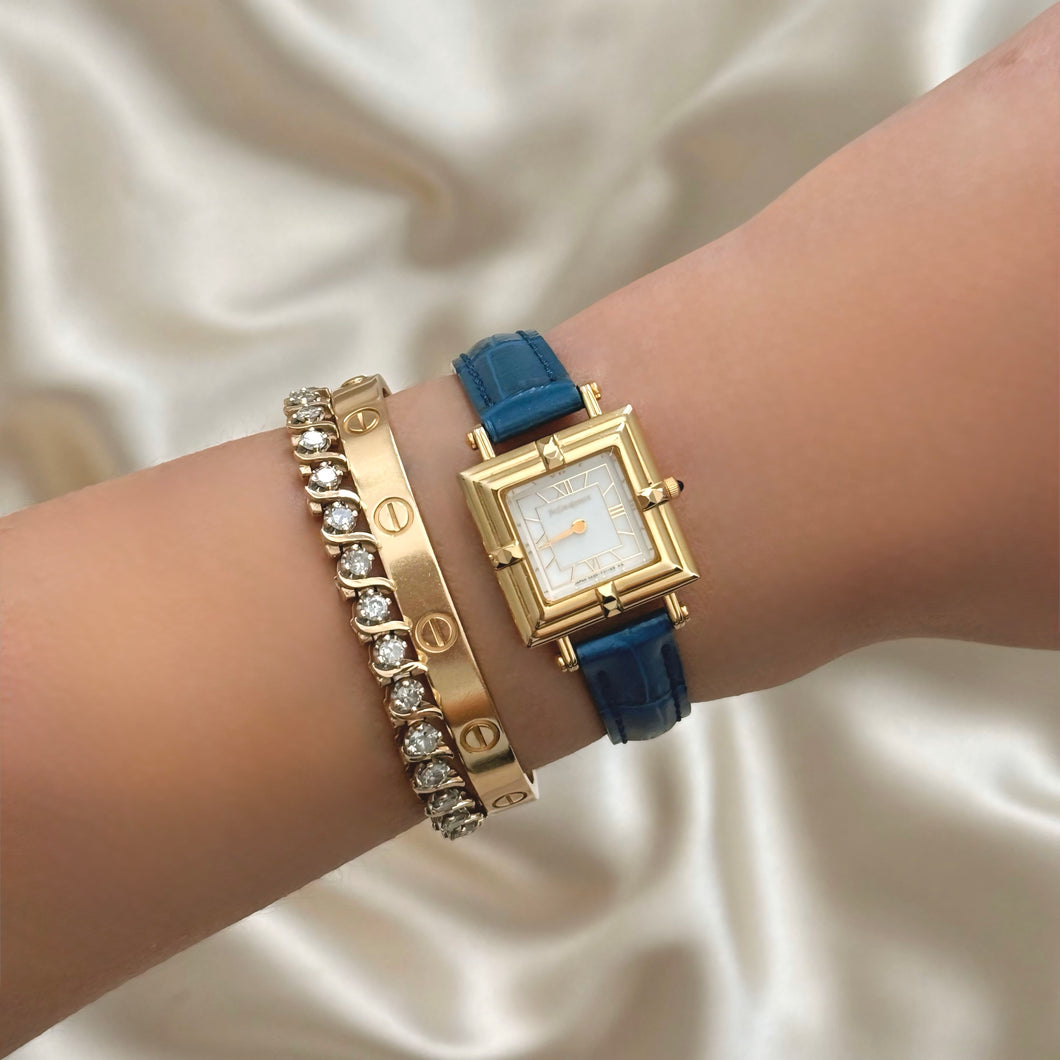 VINTAGE YSL BLUE LEATHER WATCH