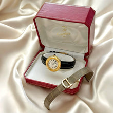 Load image into Gallery viewer, VINTAGE CARTIER BLACK LEATHER WATCH - WITH EXTRA STRAP
