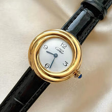 Load image into Gallery viewer, VINTAGE CARTIER BLACK LEATHER WATCH - WITH EXTRA STRAP
