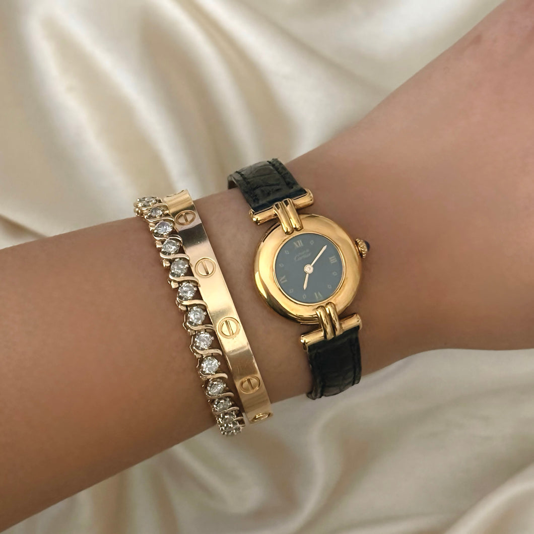 VINTAGE CARTIER BLACK LEATHER WATCH