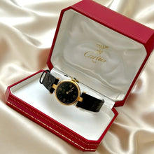 Load image into Gallery viewer, VINTAGE CARTIER BLACK LEATHER WATCH
