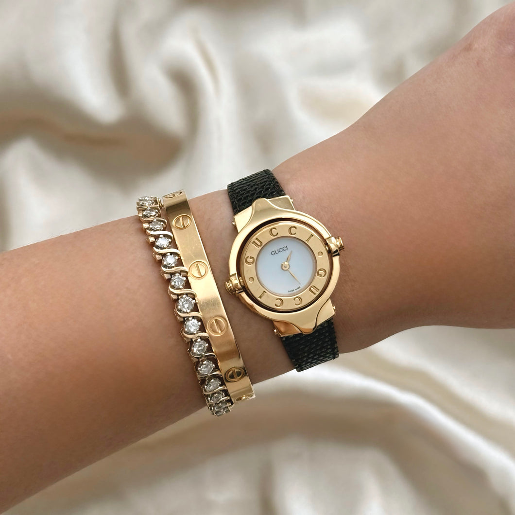 VINTAGE GUCCI BLACK LEATHER WATCH