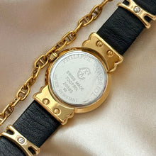 Load image into Gallery viewer, VINTAGE PHILIPPE CHARRIOL MOTHER-OF-PEARL &amp; DIAMOND BLACK LEATHER WATCH

