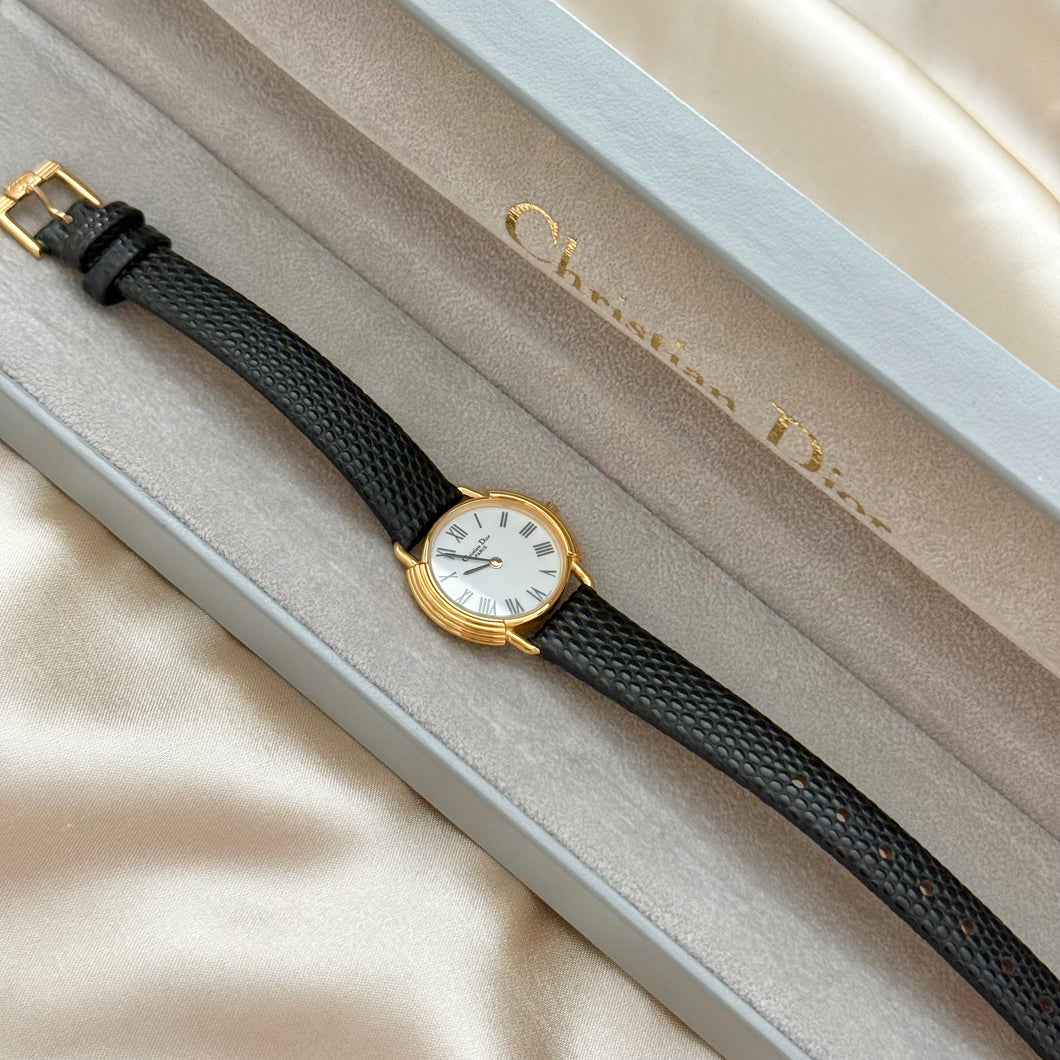 VINTAGE DIOR BLACK LEATHER WATCH