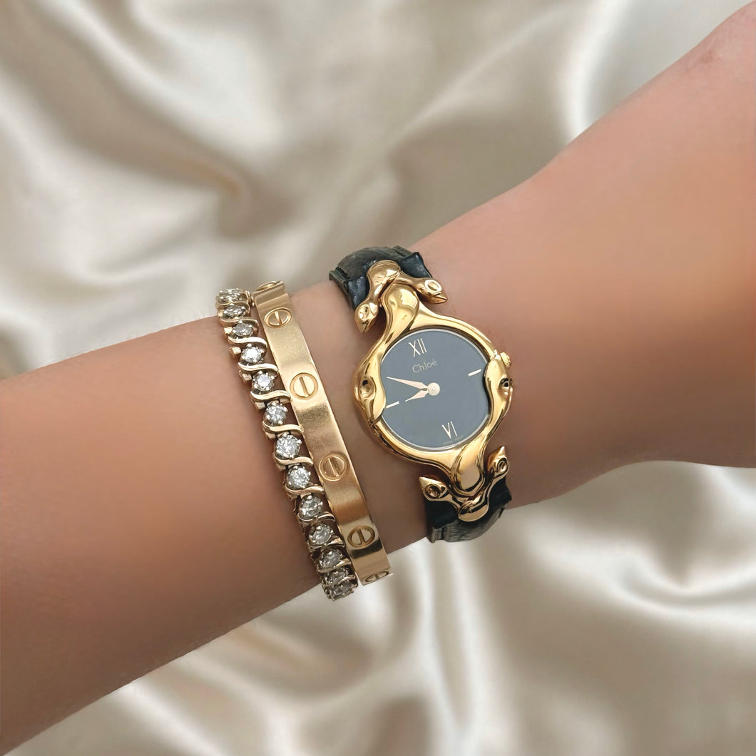 VINTAGE CHLOÉ BLACK LEATHER WATCH