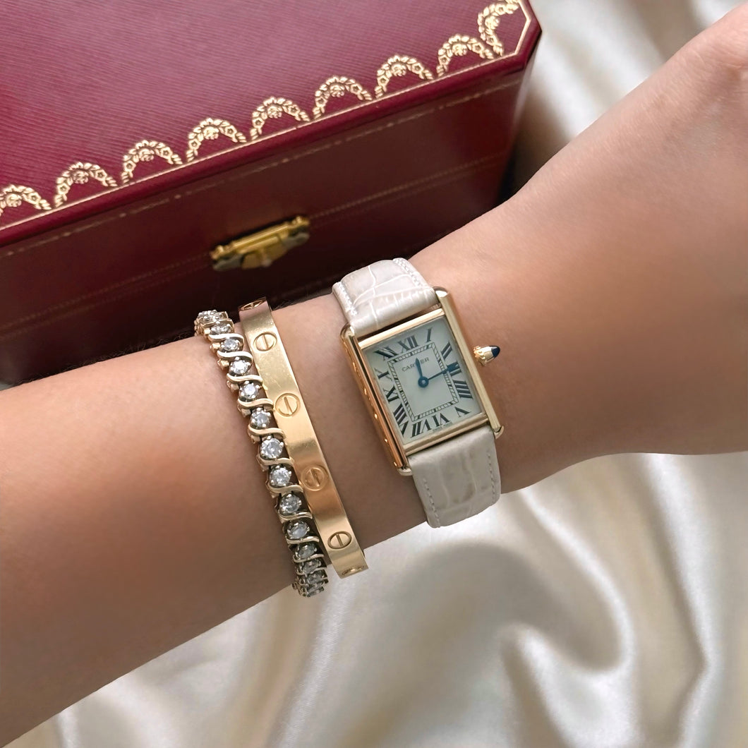 VINTAGE CARTIER BEIGE LEATHER WATCH