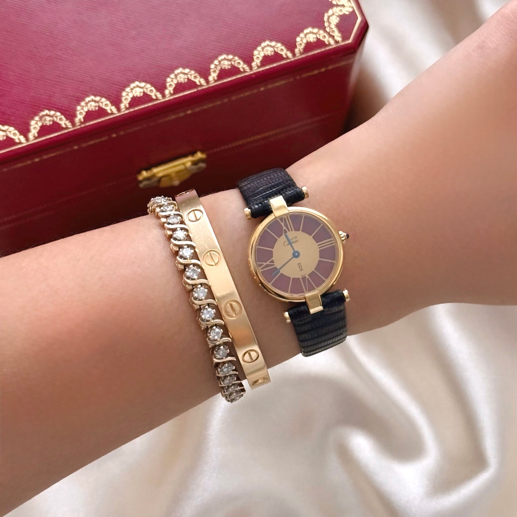 VINTAGE CARTIER BLACK LEATHER WATCH