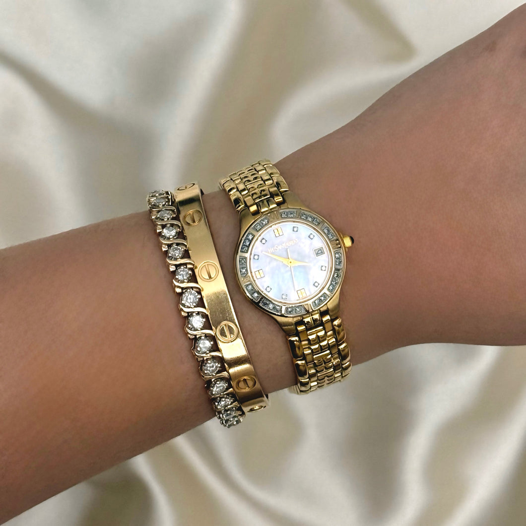 VINTAGE YSL MOTHER-OF-PEARL & DIAMOND WATCH