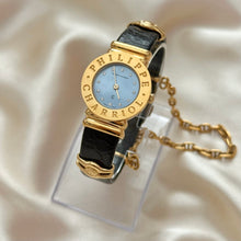 Load image into Gallery viewer, VINTAGE PHILIPPE CHARRIOL MOTHER-OF-PEARL &amp; DIAMOND BLACK LEATHER WATCH
