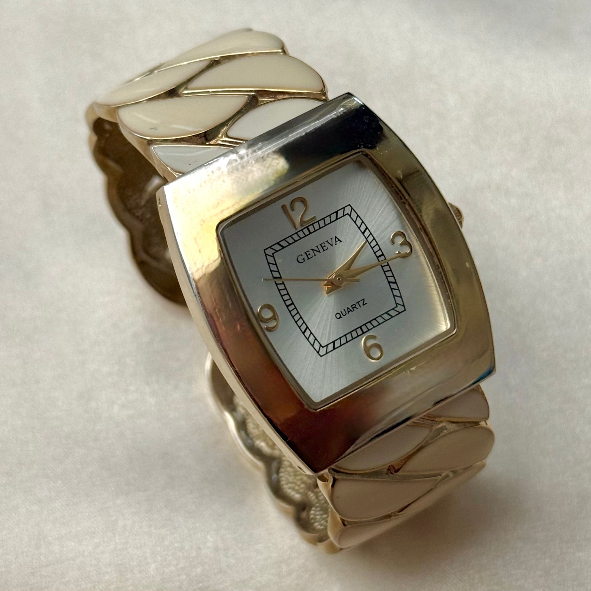 LIQUIDATION Gemstone GENEVA cuff, 18kt Gold Plated VINTAGE GENEVA CUFF WATCH – Panahon Designs main image 4
