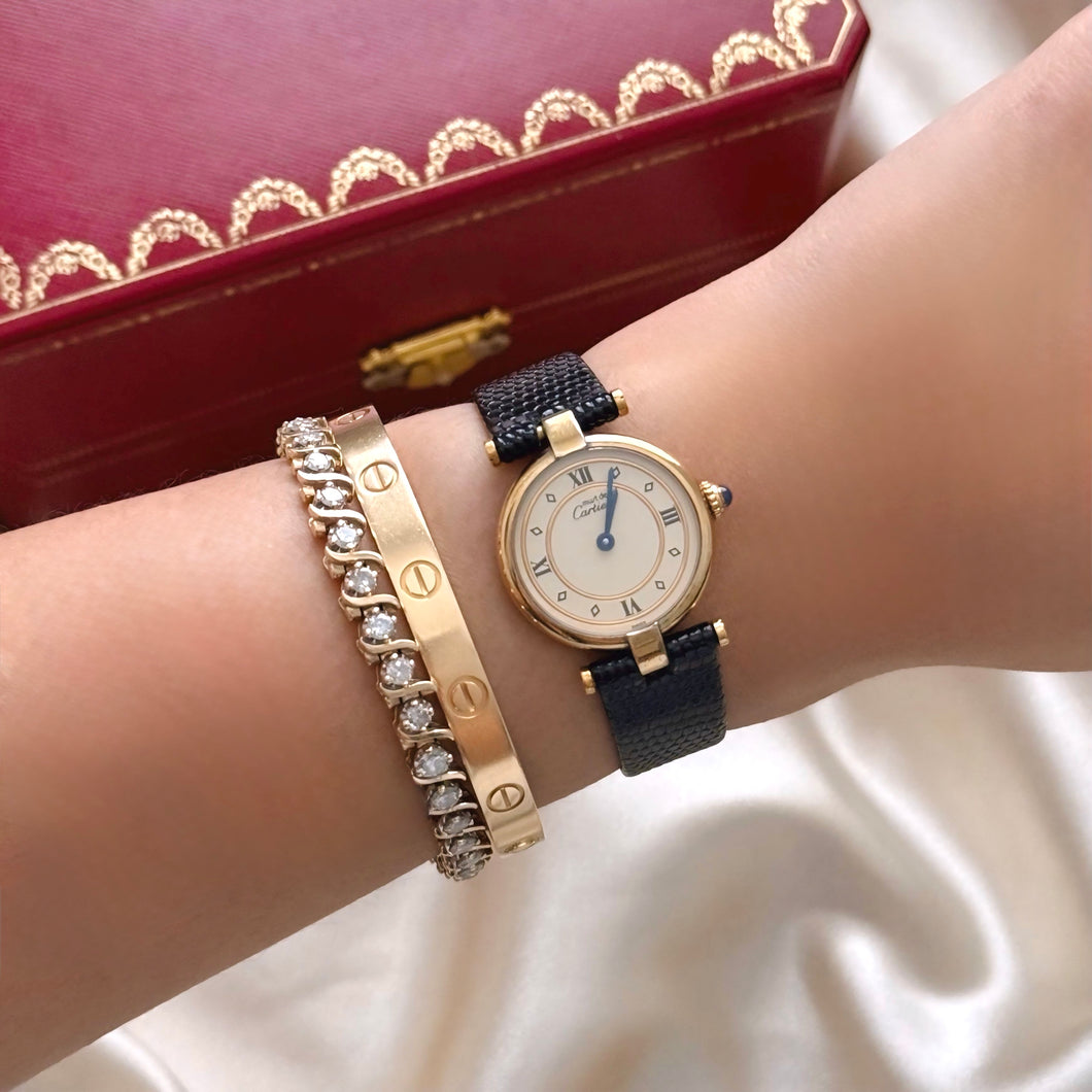 VINTAGE CARTIER BLACK LEATHER WATCH