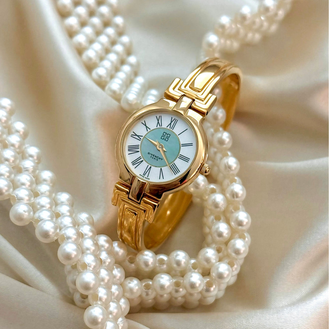VINTAGE GIVENCHY SEA GREEN MOTHER-OF-PEARL WATCH