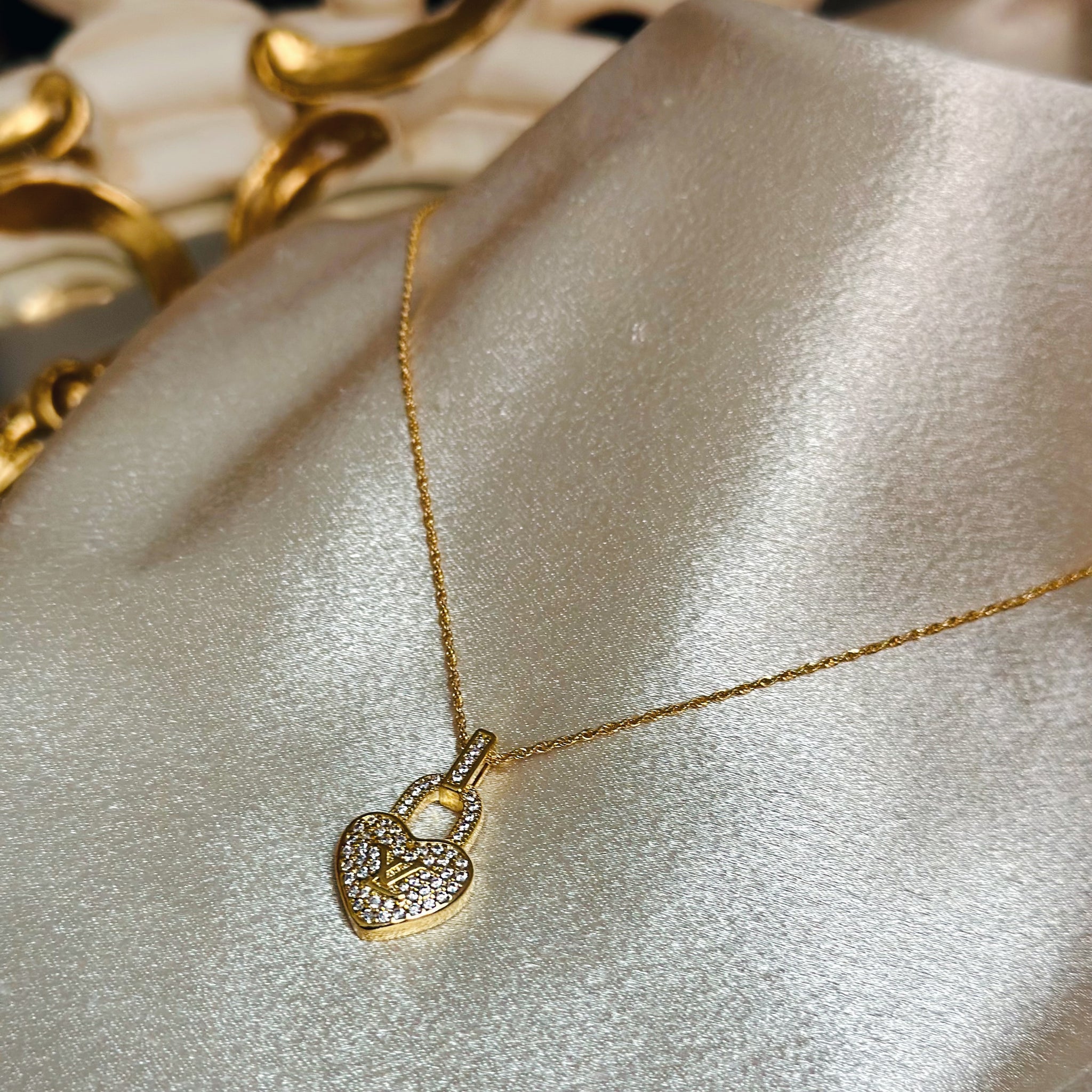 Louis Vuitton 18K Diamond V Heart Pendant Necklace