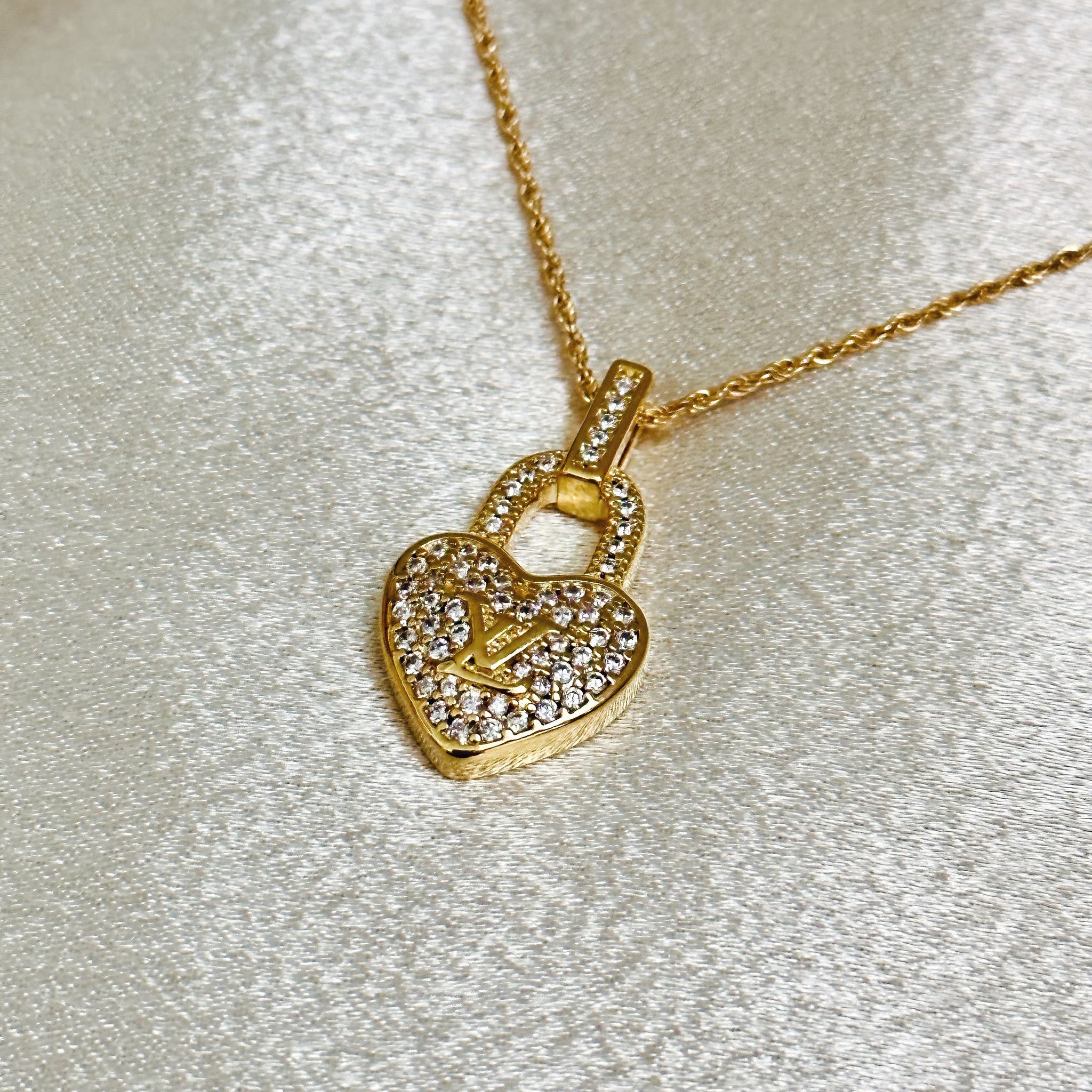 Authentic Gold Louis Vuitton Heart Charm- Gold LV Logo-18K Gold Filled Satellite Necklace.